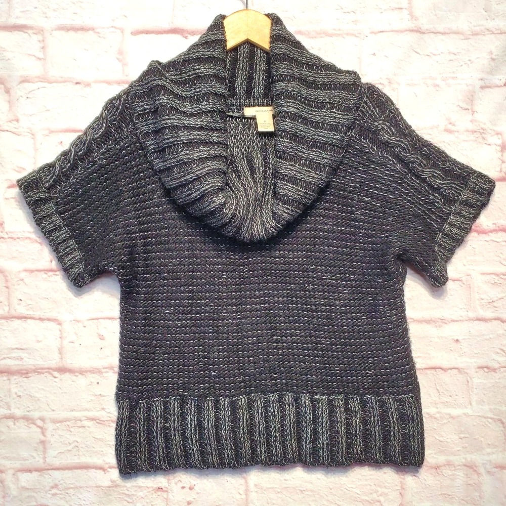 DKNY Jeans Sweater Womens Medium Gray Black Cowl Neck Wool Blend Marled‎ Knit